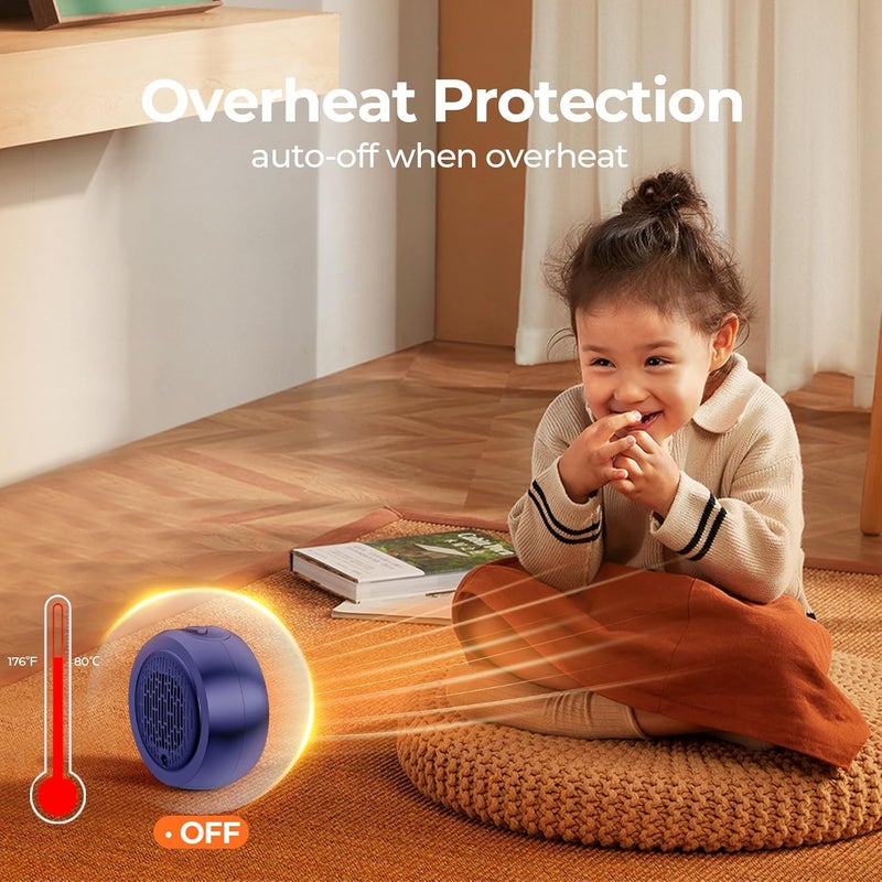 ASNUG Space Heater, Portable Electric PTC Ceramic Heaters for Indoor Use, 2S Efficient Heating, Tip-Over & Overheat Protection, Quiet Small Mini Desk Heater for Bathroom Home Office Bedroom - Image 5